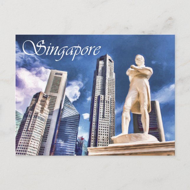 Cartão Postal Stamford Raffles Local e Estátua de Singapura (Frente)