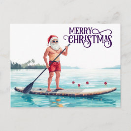Cartão Postal Stand-Up Paddle Santa — Coastal Christmas Holiday