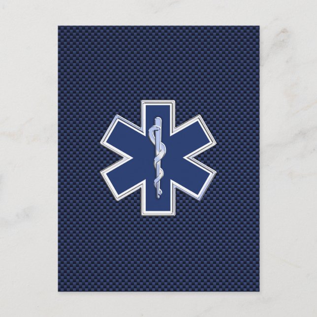 Cartão Postal Star of Life Paramedic EMS on Blue Carbon Fiber (Frente)