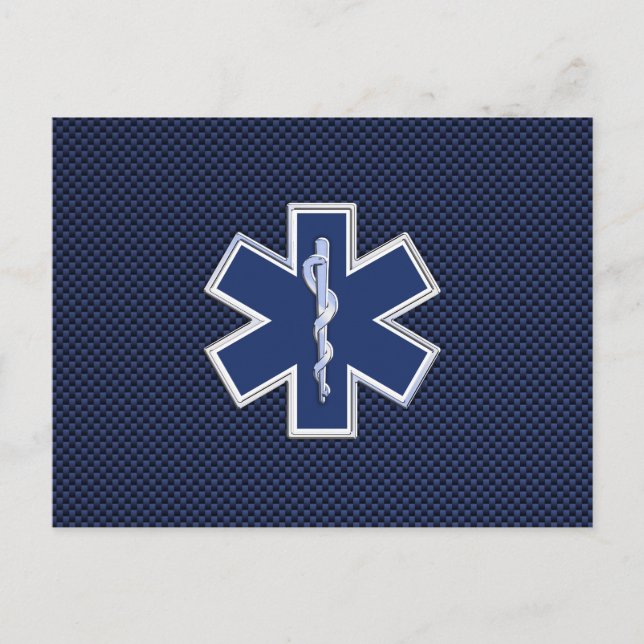 Cartão Postal Star of Life Paramedic EMS on Blue Carbon Fiber (Frente)