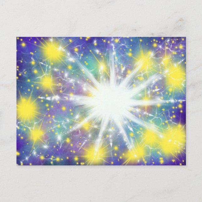 Cartão Postal Starburst Branco e Glória Dourada Stars Arte Moder (Frente)