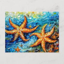 Cartão Postal Starfish in Swirling Underwater Oil Painting