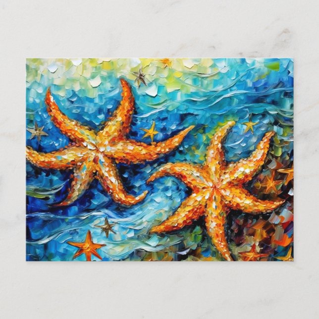 Cartão Postal Starfish in Swirling Underwater Oil Painting (Frente)