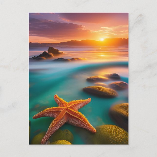 Cartão Postal Starfish na praia no Dawn (Frente)