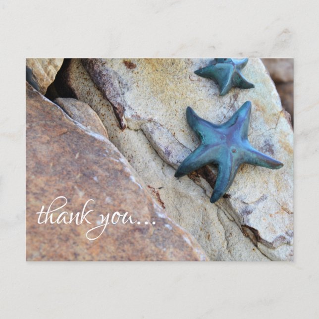 Cartão Postal Starfish no Rocky Background Beach Obrigado (Frente)