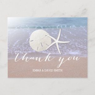 Cartão Postal Starfish & Sand Dollar de Casamento de Praia Obrig