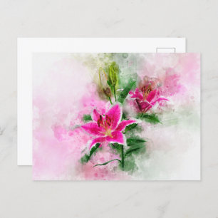 Cartão Postal Stargazer Lily Flor Watercolor - wb 02