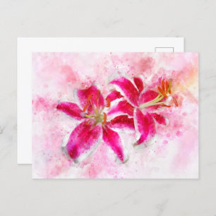 Cartão Postal Stargazer Lily Flor Watercolor - wb 03