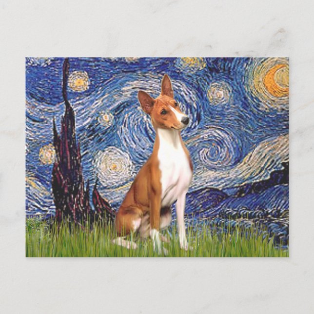 Cartão Postal Starry Night - Basenji (Frente)