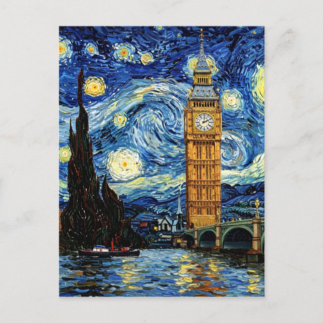 Cartão Postal Starry Night Big Ben London England (Frente)