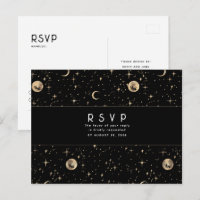 Starry Night Black e Dourada RSVP de Casamento