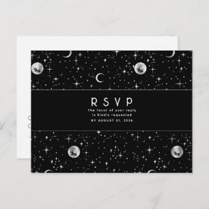 Cartão Postal Starry Night Black e Silver Weding RSVP