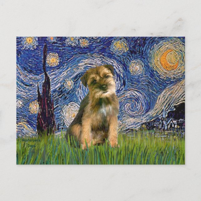Cartão Postal Starry Night - Border Terrier #1 (Frente)