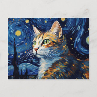 Cartão Postal Starry Night Cat