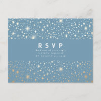 Starry Night Dusty Blue e RSVP de Casamento Dourad