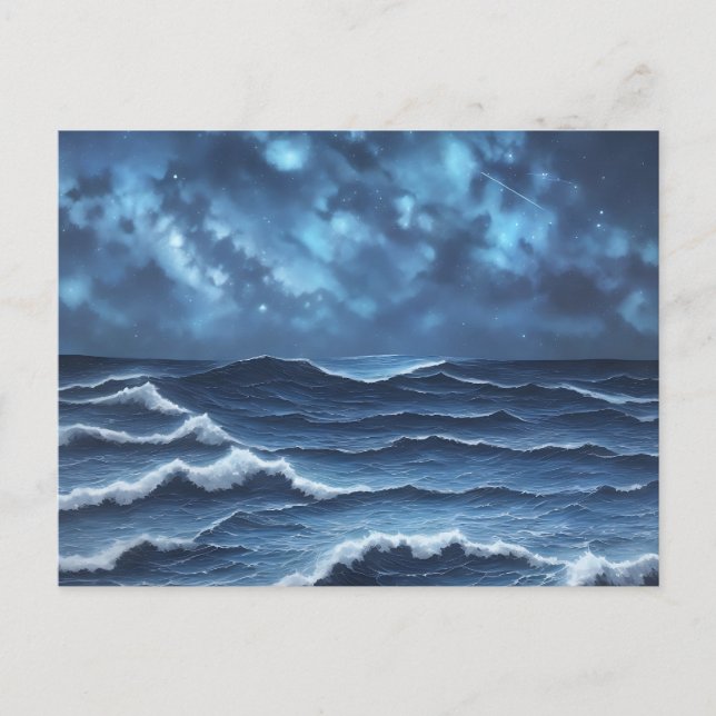 Cartão Postal Starry Night e Ocean Waves (Frente)