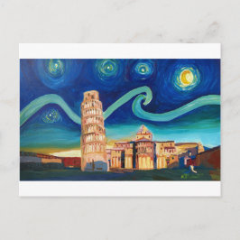 Cartão Postal Starry Night em Pisa com a Torre Inclinada
