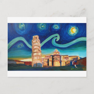 Cartão Postal Starry Night em Pisa com Torre Inclinada