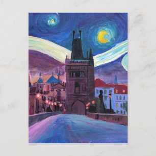 Cartão Postal Starry Night em Praga com Carlsbridge