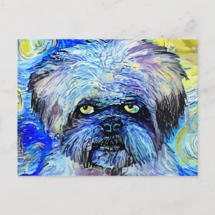 Cartão Postal Starry Night Grumpy Terrier Dog Retrato
