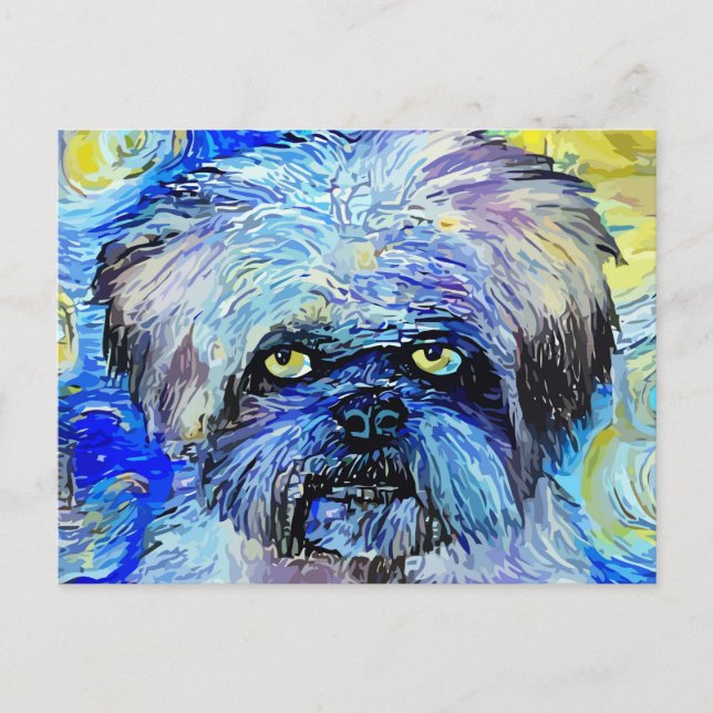 Cartão Postal Starry Night Grumpy Terrier Dog Retrato (Frente)