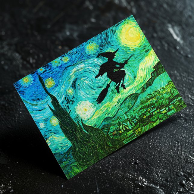 Cartão Postal Starry Night Moon Flying Witette (Happy Halloween)