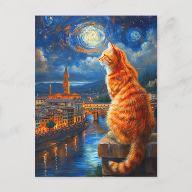 Cartão Postal Starry Night Over Florence | Ginger Cat Art (Frente)