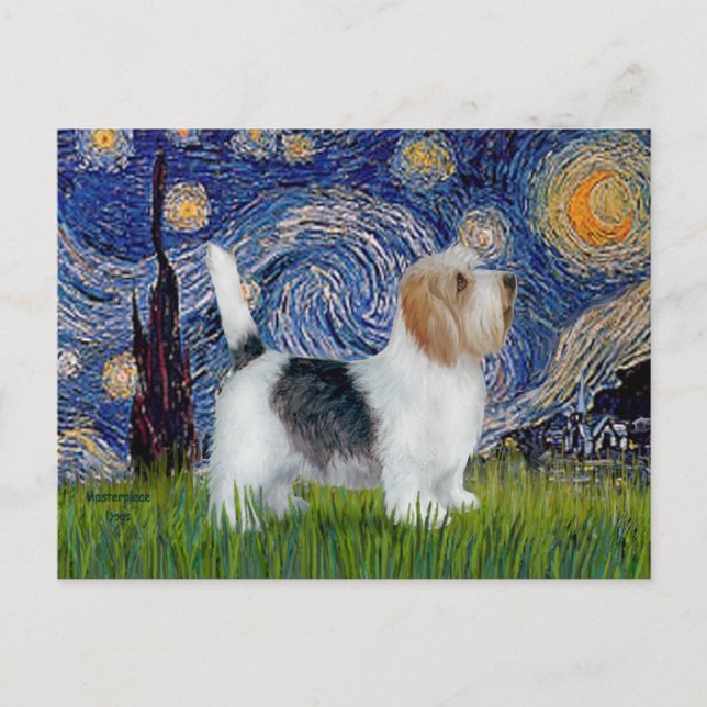 Cartão Postal Starry Night - Petit Basset (PBGV) (Frente)