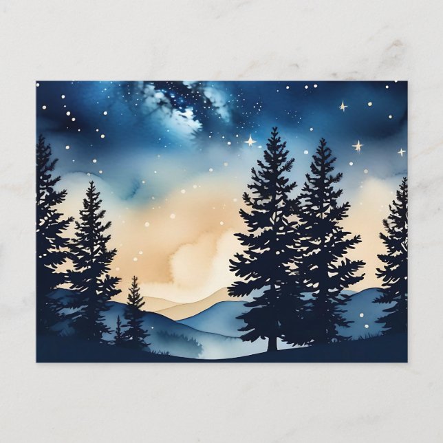 Cartão Postal Starry Night Pine A Dreamcolor Watercolor (Frente)