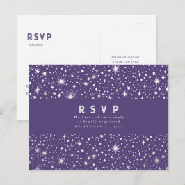 Cartão Postal Starry Night Purple e Silver Weding RSVP