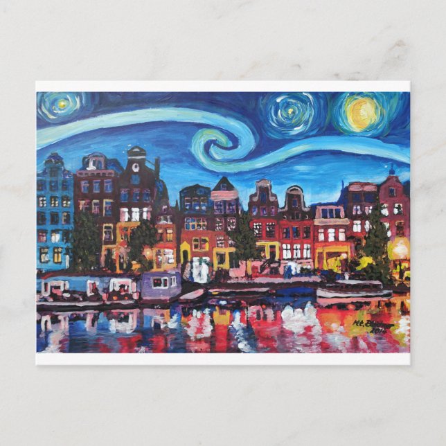 Cartão Postal Starry Night sobre o Canal de Amsterdã (Frente)