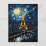 Cartão Postal Starry Night - Torre Eiffel<br><div class="desc">Este é um belo cartão postal da Torre Eiffel, representado no estilo do famoso artista Vincent Van Gogh. O monumento francês, iluminado, brilha intensamente no céu noturno sobre Paris, com um céu estrelado acima. O rio Sena está no primeiro plano. O cartão postal perfeito para quem ama Van Gogh ou...</div>