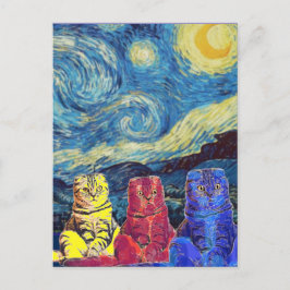 Cartão Postal Starry Night, Van Gogh, Cat Art Parody