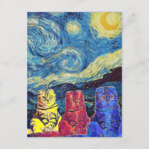 Cartão Postal Starry Night, Van Gogh, Cat Art Parody