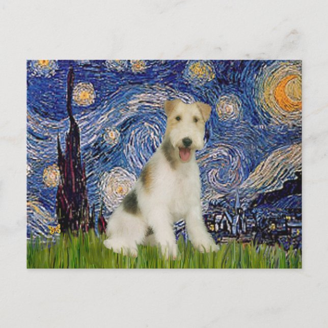 Cartão Postal Starry Night - Wire Fox Terrier (M) (Frente)