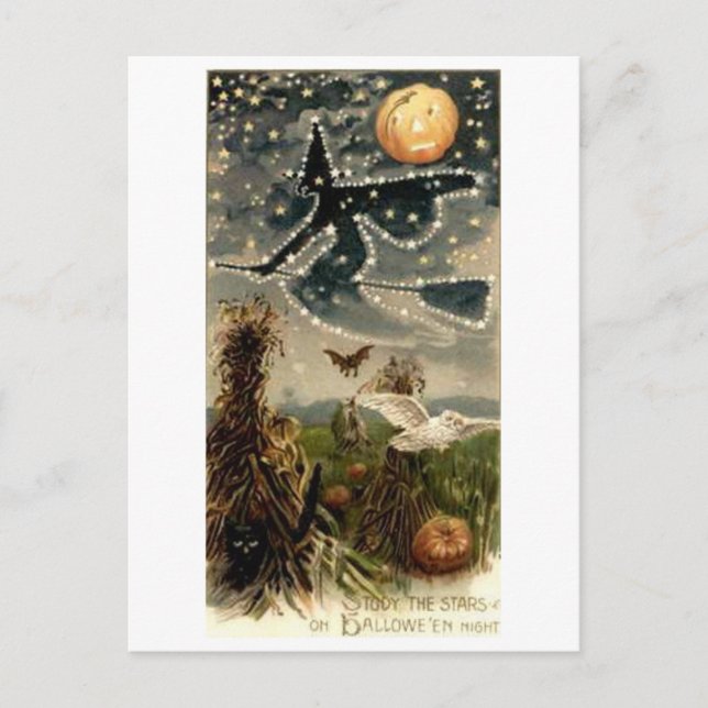 Cartão Postal Starry Witch sobre Broomstick (Frente)