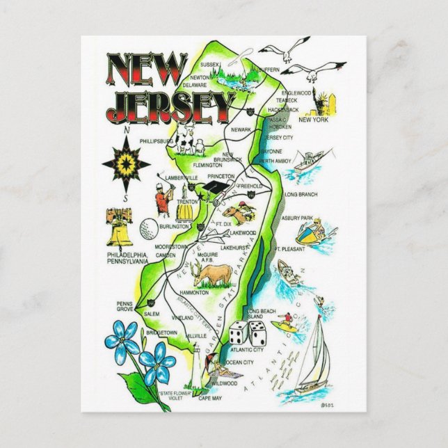 Cartão Postal State of New Jersey Illustrated Postcard (Frente)