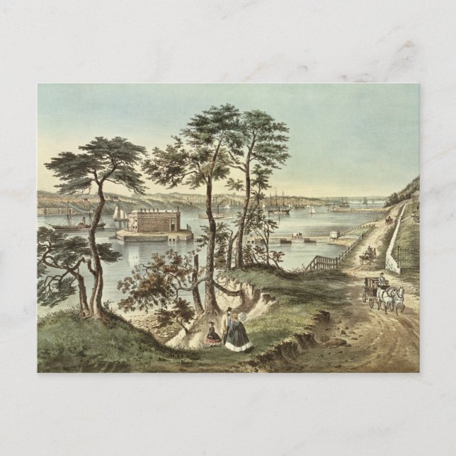 Cartão Postal Staten Island e os estreitos de Fort Hamilton (Frente)