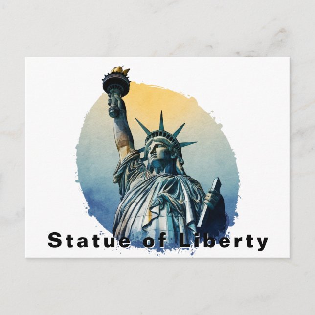 Cartão Postal Statue of Liberty, New York Watercolor  (Frente)