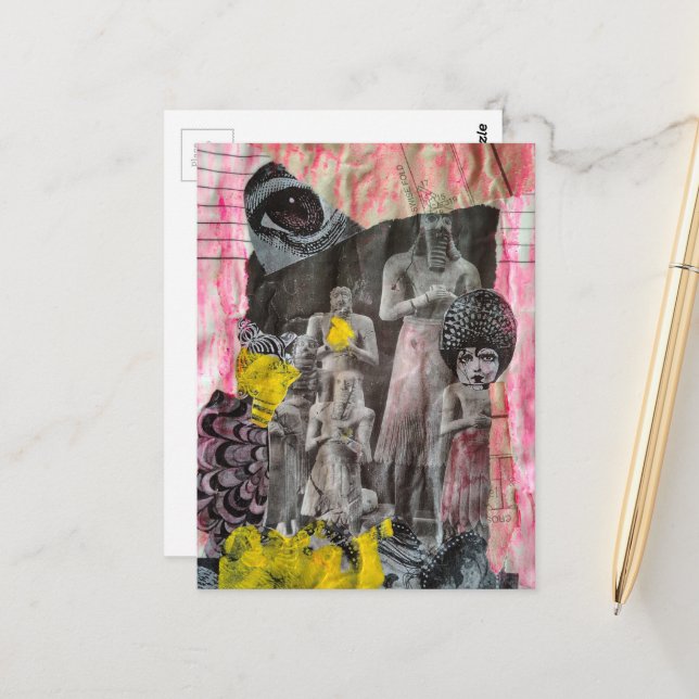 Cartão Postal Statues of People mixed media collage (Frente/Verso In Situ)