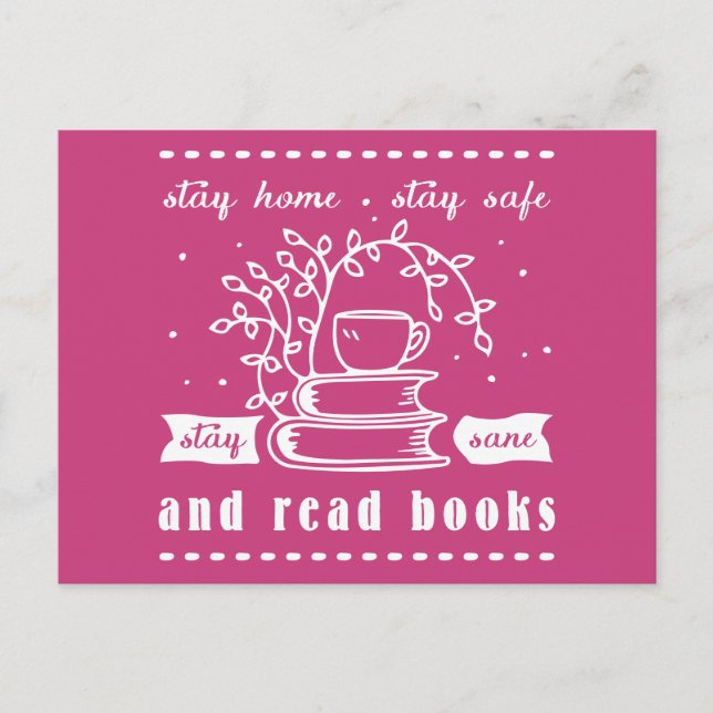 Cartão Postal Stay Safe Stay Home and Read Books (Frente)