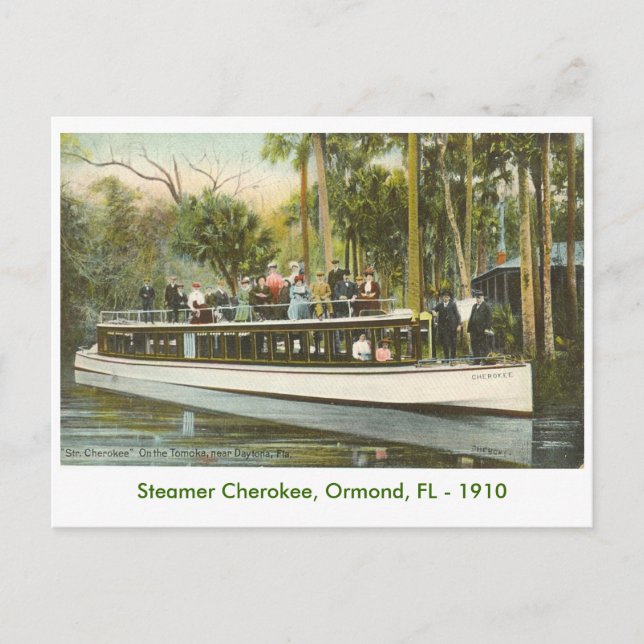 Cartão Postal Steamer Cherokee, Ormond, FL - 1910 (Frente)