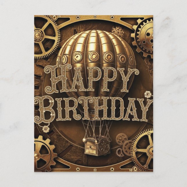 Cartão Postal Steampunk Adventure Birthday (Frente)