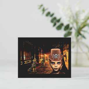 Cartão Postal Steampunk Boy Robot Dog viagem Original Scifi