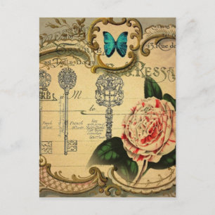 Cartão Postal steampunk chame camellia de flores rosa-rosa moder