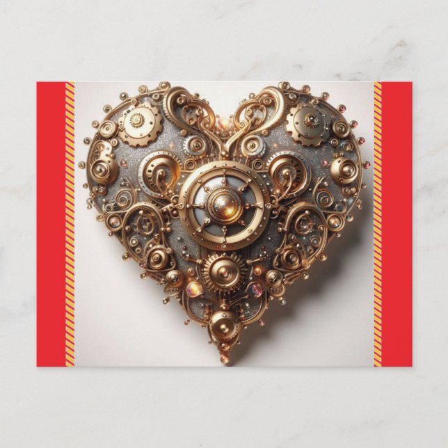 Cartão Postal Steampunk Elegant Clockwork Gear Heart (Frente)