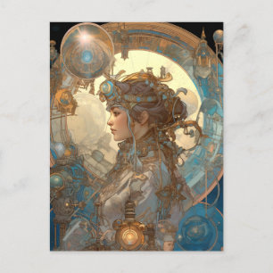 Cartão Postal Steampunk Fantasy Sci-Fi Art Nouveau Lady