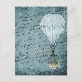 Cartão Postal Steampunk Hot Air Balloon Dusk Blue Manuscrito