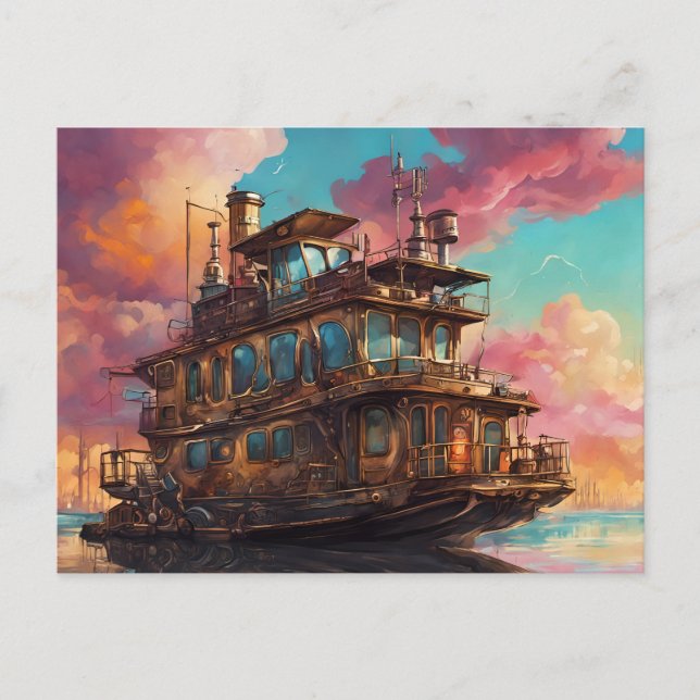Cartão Postal Steampunk Houseboat (Frente)