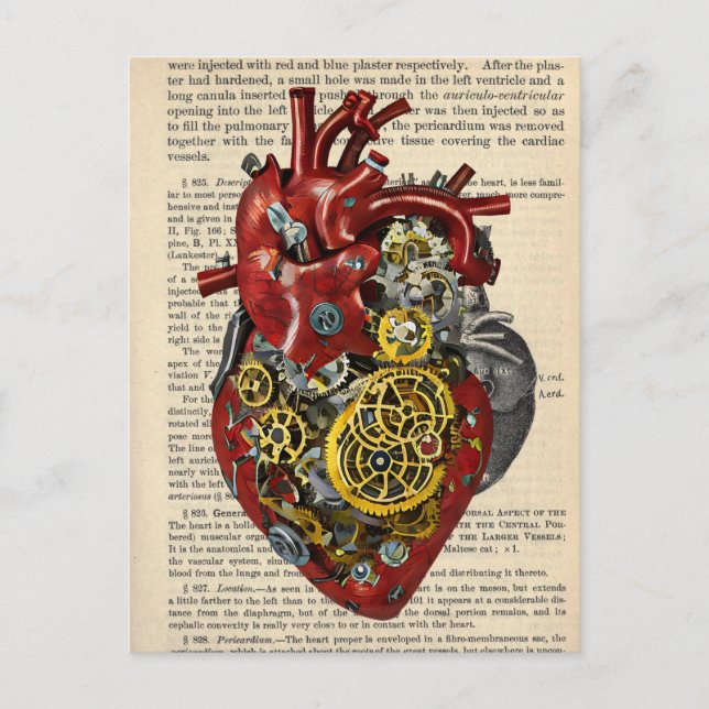 Cartão Postal Steampunk Human Heart Anatomy Art Poster (Frente)